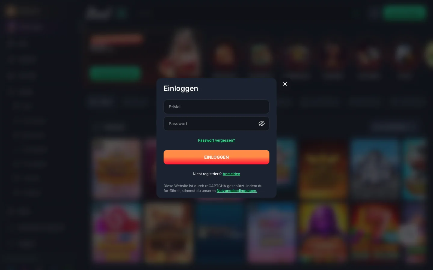 Beef Casino Registrierungsformular für ein neues Spielerkonto